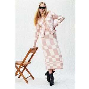 En Saison Josena Checkered Knit Midi Skirt